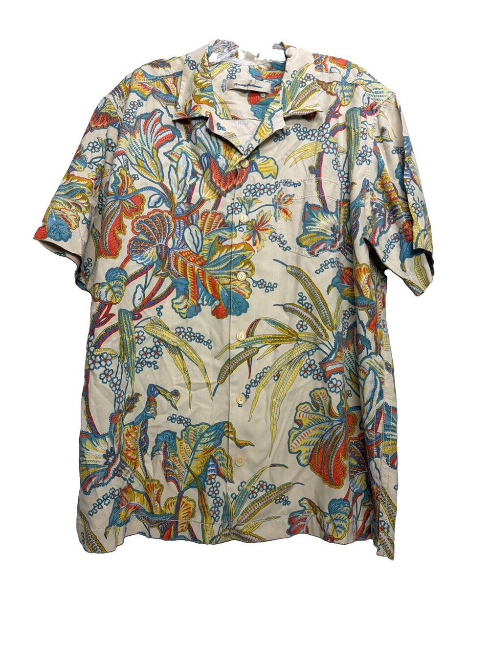 Tommy Bahama Men's Hawaiian Silk Shirt XL Cream Floral